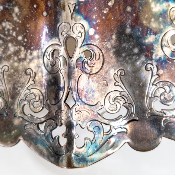 Oxford Plate Silver Over Copper Wine Champagne Holder 1900s Ornate Skirted Dish - Picture 4 of 9